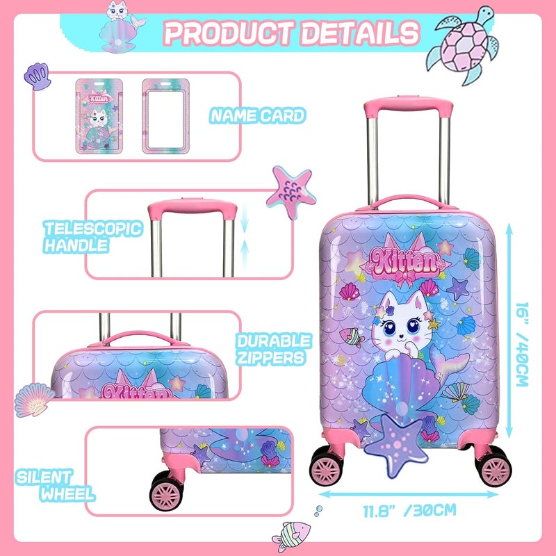Inprof Cute Cat Kid's Luggage Set - 5 Piece Hardside Suitcase Set with Spinner Wheels - Airline Approved - Image 2